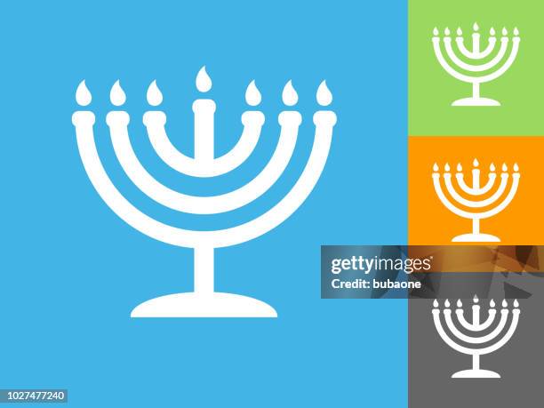 bildbanksillustrationer, clip art samt tecknat material och ikoner med menorah flat ikonen på blå bakgrund - menorah