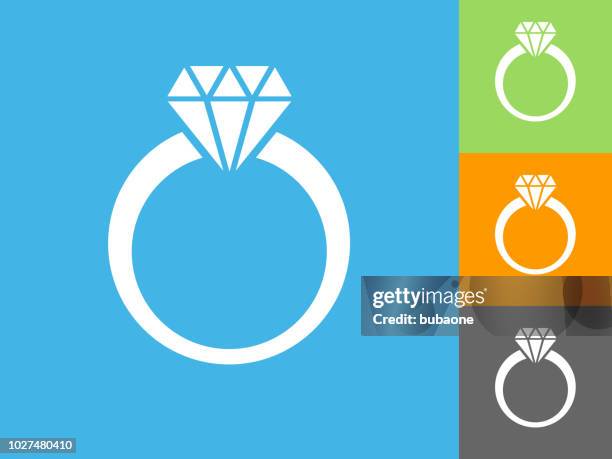 diamond ring flat icon on blue background - ruby ring stock illustrations