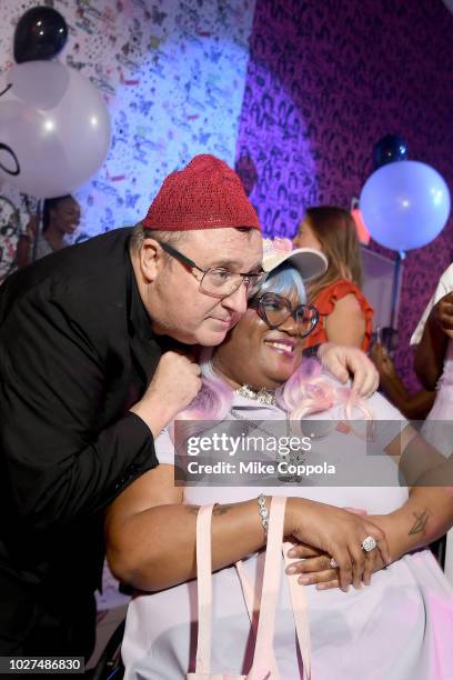 Alber Elbaz and guest attend the Alber Elbaz X LeSportsac New York Fashion Week Party at Gallery I at Spring Studios on September 5, 2018 in New York...