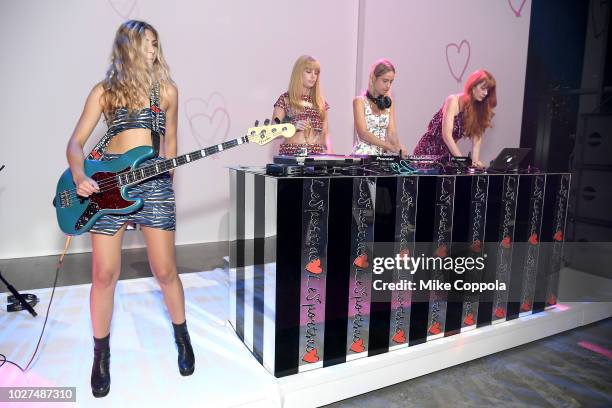 Les Filles performs at the Alber Elbaz X LeSportsac New York Fashion Week Party at Gallery I at Spring Studios on September 5, 2018 in New York City.