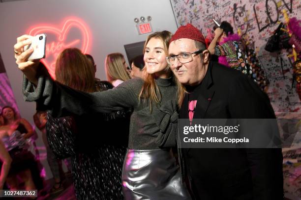 Alber Elbaz and a guest attends the Alber Elbaz X LeSportsac New York Fashion Week Party at Gallery I at Spring Studios on September 5, 2018 in New...