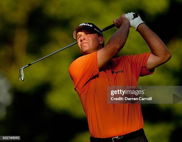 Steve Stricker hits an approach shot during the second round of the John Deere Classic at TPC Deere Run on July 9, 2010 in Silvis, Illinois.