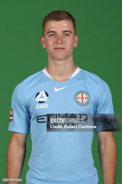 Riley McGree of Melbourne City poses during the Melbourne City 2018/19 A-League season headshots session at Fox Sports Studios on September 6, 2018...