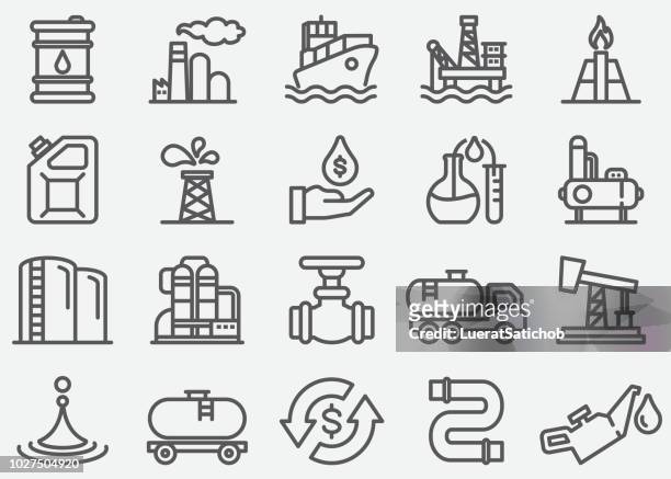 oil industry line icons - manufacturing equipment stock illustrations