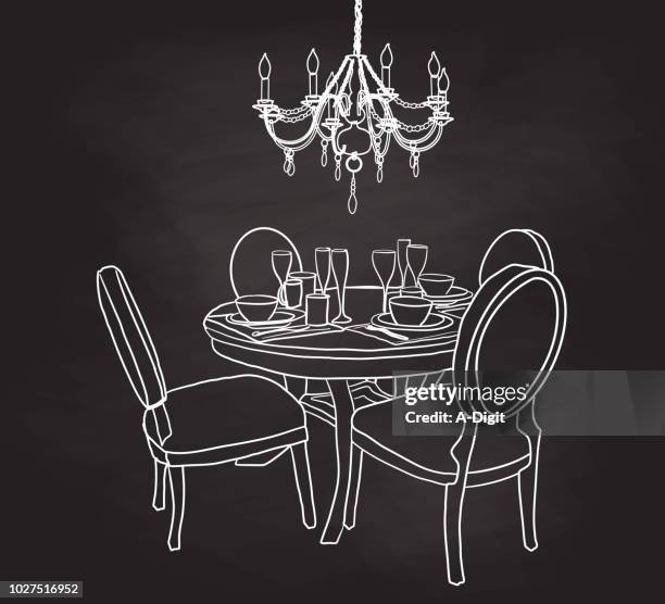 dining table all set - table stock illustrations