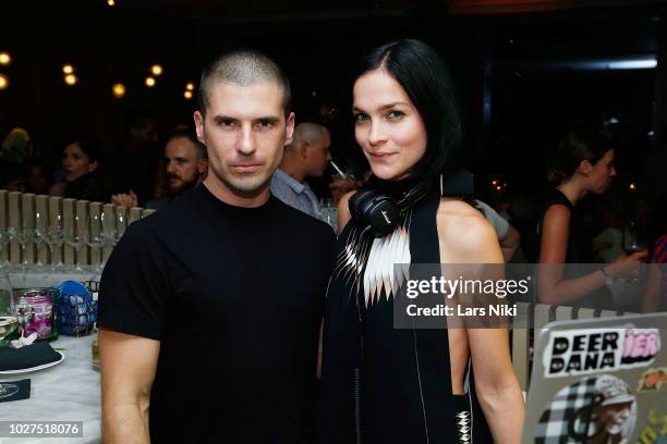 Geordon Nicol and Leigh Lezark attend the Bluebird London New York City launch party at Bluebird London on September 5, 2018 in New York City.