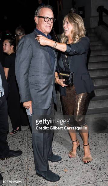 Actors Tom Hanks and wife Rita Wilson are seen arriving to Tom Ford SS19 fashion show at Park Avenue Armory on September 5, 2018 in New York City.