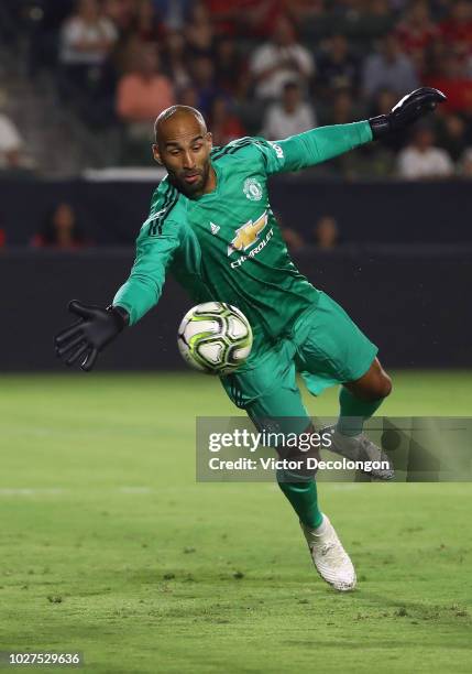 Goalkeeper Lee Grant of Manchester United looks to make a save in the first half during the International Champions Cup 2018 match against AC Milan...