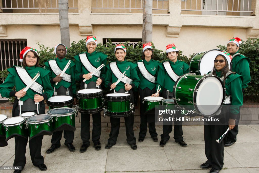 High school marching band at Christmas time