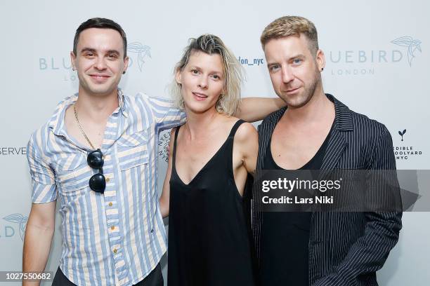 Alessio Berdicari, Julie Schumacher and Daniel Mckernan attend the Bluebird London New York City launch party at Bluebird London on September 5, 2018...