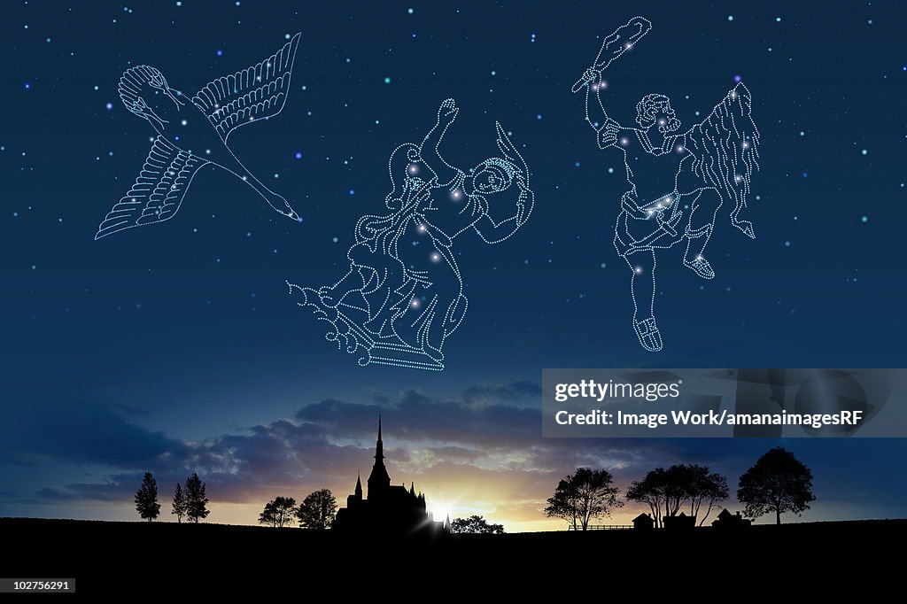 Image of Astrology signs, (Cygnus, Cassiopeia, Orion)
