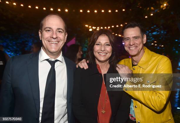 David Nevins, Catherine Keener and Jim Carrey attend the after party of the premiere of Showtime's "Kidding" on September 5, 2018 in Los Angeles,...