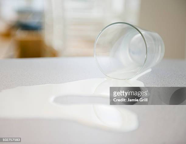 spilt glass of milk - spilt milk stock pictures, royalty-free photos & images