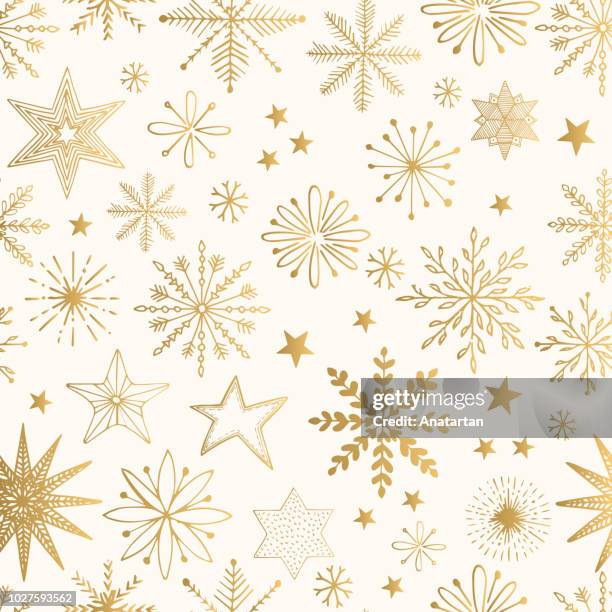 snowflake gold pattern. glitter vector illustration. - stars pattern stock illustrations