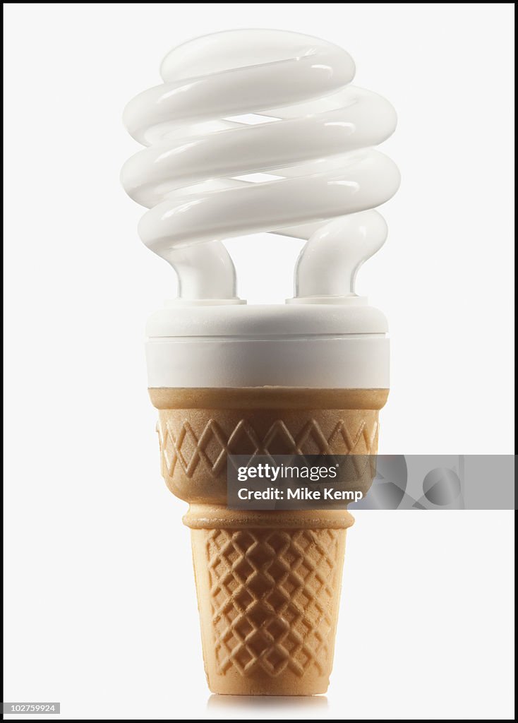 Compact fluorescent light bulb in an ice cream cone