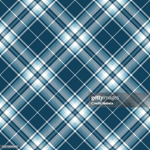 blue and white scottish tartan plaid textile pattern - argyle pattern background stock illustrations