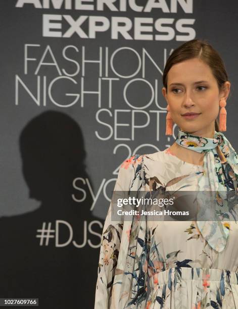 Models wears designs from the Contemporary Edit show at David Jones during Vogue American Express Fashion's Night Out on September 6, 2018 in Sydney,...