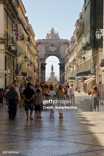 rua augusta, baixa, lisbon, portugal - baixa stock pictures, royalty-free photos & images