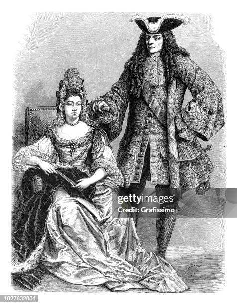 king william iii or prince of orange with queen maria 17th century - dutch queen stock illustrations