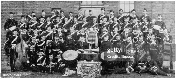 navy and army antique historical photographs: musical band, lancaster - the clash band stock illustrations