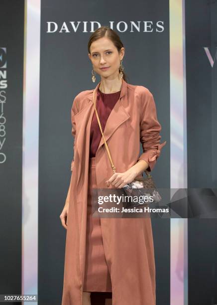 Model wears designs from the Contemporary Edit show at David Jones during Vogue American Express Fashion's Night Out on September 6, 2018 in Sydney,...