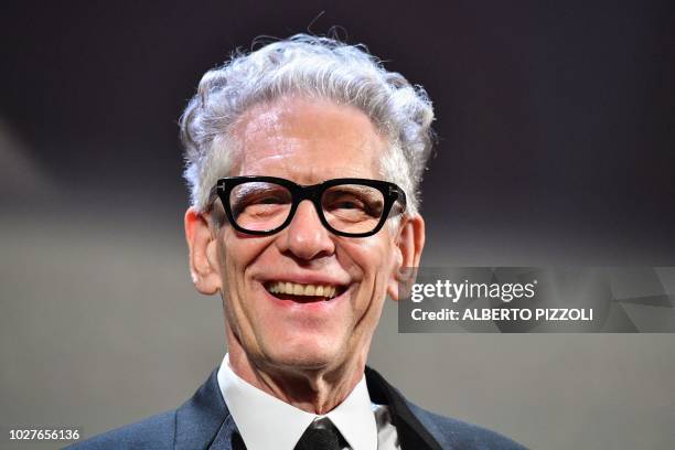 Canadian director David Cronenberg acknowledges receiving a Golden Lion for Lifetime Achievement award during a ceremony on September 6, 2018 at the...