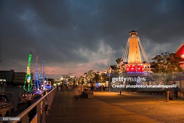 marina lit up with christmas lights. yokohama, kanagawa prefecture, japan - plusphoto stock pictures, royalty-free photos & images