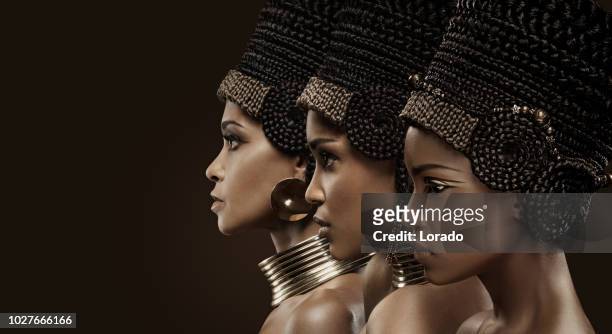 three beautiful nefertiti women - african queen stock pictures, royalty-free photos & images