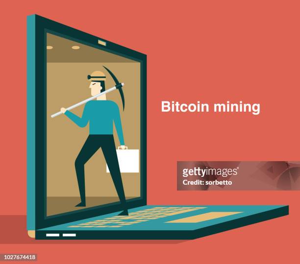 bitcoin mining - enter network - businessman - miner pick stock illustrations
