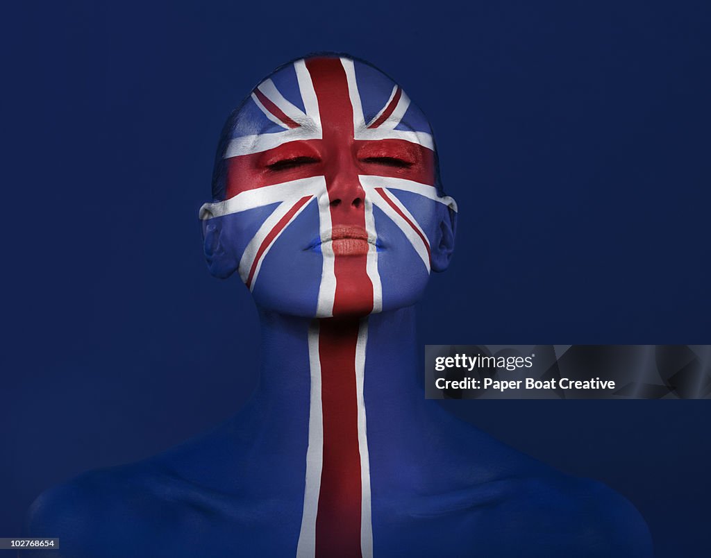 Union Jack painted on woman's face