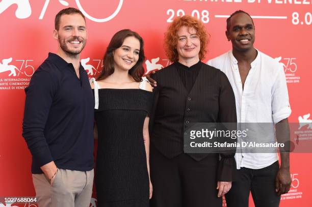 Sam Claflin, Aisling Franciosi, Jennifer Kent and Baykali Ganambarr attend 'The Nightingale' photocall during the 75th Venice Film Festival at Sala...