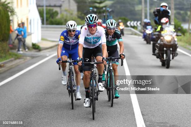 Dylan Van Baarle of The Netherlands and Team Sky / Dries Devenyns of Belgium and Team Quick-Step Floors / Davide Formolo of Italy and Team Bora -...