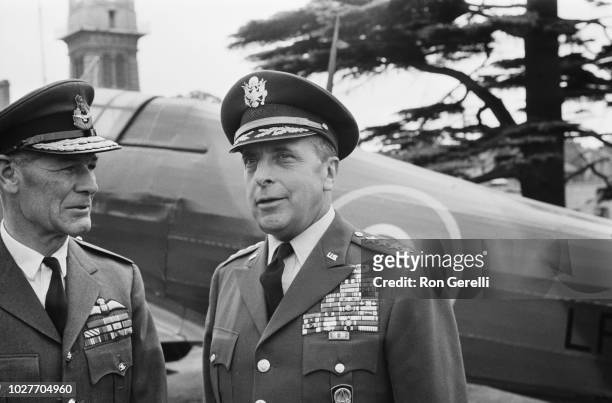 United States Army general Lyman Lemnitzer with Air Marshal Douglas Griffith Morris at RAF Bentley Priory, London, UK, 27th May 1964.