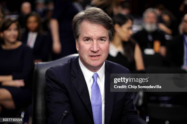 Supreme Court nominee Judge Brett Kavanaugh prepares to testify before the Senate Judiciary Committee on the third day of his Supreme Court...