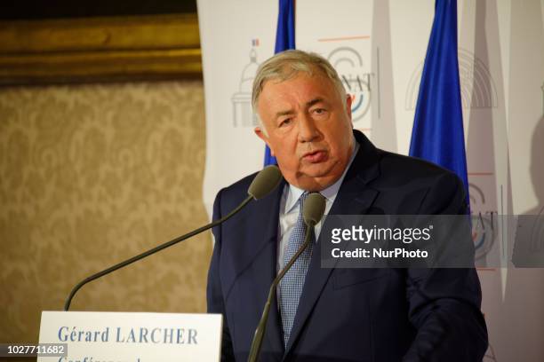 Gerard Larcher during a press conference, in Paris, France, on September 6, 2018.