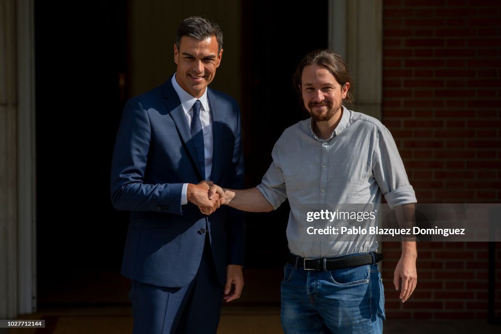 Spanish Prime Minister Pedro Sanchez Meets Pablo Iglesias At Moncloa Palace