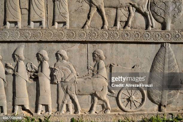 relief depicting peoples submission to the king - persian stock pictures, royalty-free photos & images