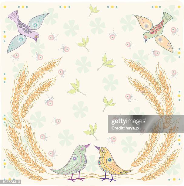 shavuot wheat ears and birds - shavuot stock illustrations