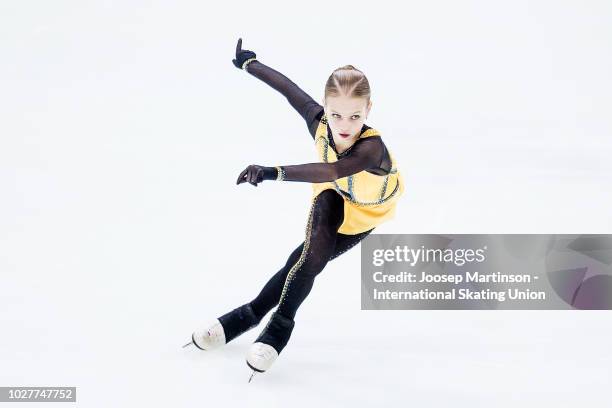 Alexandra Trusova of Russia competes in the Junior Ladies Short Program during the ISU Junior Grand Prix of Figure Skating Amber Cup 2018 at Zalgirio...