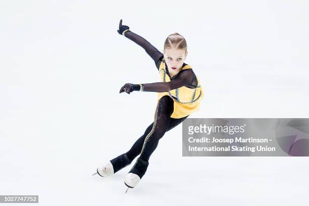Alexandra Trusova of Russia competes in the Junior Ladies Short Program during the ISU Junior Grand Prix of Figure Skating Amber Cup 2018 at Zalgirio...