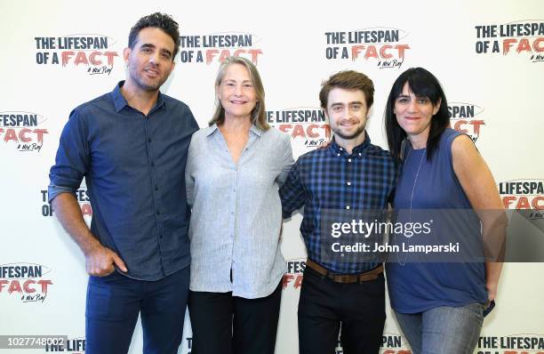 Bobby Cannavale, Cherry Jones, Daniel Radcliffe and Leigh Silverman attend "The Lifespan Of A Fact" meet & greet at The New 42nd Street Studios on...
