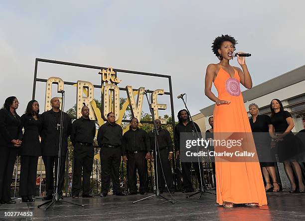Kissy Simmons as Nala performs at Disney's "The Lion King at Mandalay Bay" celebrating "Lion King Day" at The Grove on July 9, 2010 in Los Angeles,...