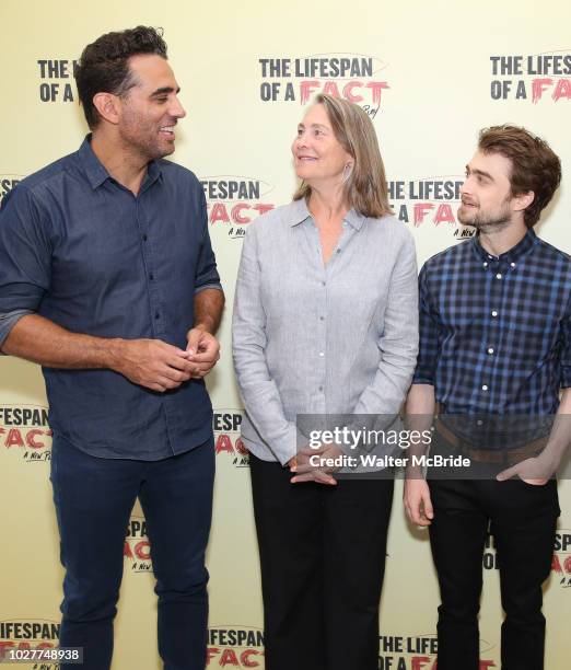 Bobby Cannavale, Cherry Jones and Daniel Radcliffe attend the cast photo call for 'The Lifespan of a Fact' at the New 42nd Street Studios on...