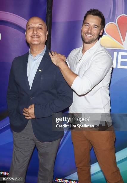 Actors Anupam Kher and Ryan Eggold attend the NBC Fall New York Junket at Four Seasons Hotel New York on September 6, 2018 in New York City.