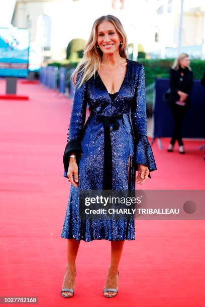 Actress Sarah Jessica Parker poses on the red carpet before the screening of the film "Here and now" as part of the 44th Deauville US Film Festival...