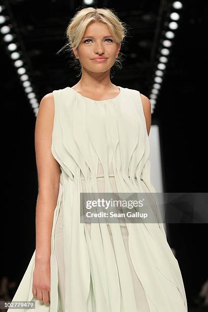Sarina Nowak walks the runway at the 30Paarhaende Show during the Mercedes Benz Fashion Week Spring/Summer 2011 at Bebelplatz on July 10, 2010 in...