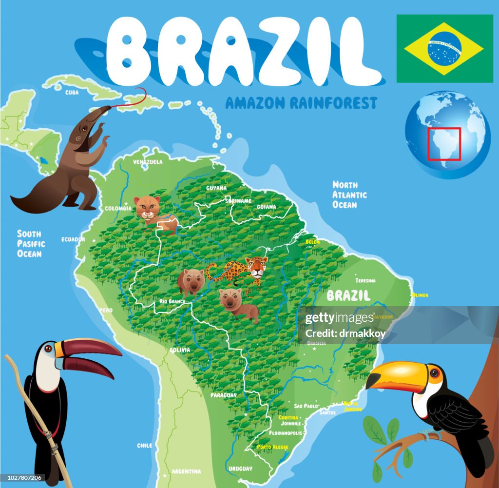 Cartoon Map Of Brazil High-Res Vector Graphic - Getty Images