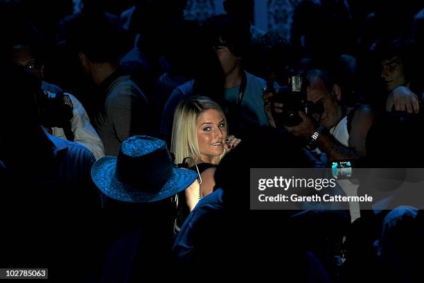 Actress and singer Jeanette Biedermann attends the Kilian Kerner Show during the Mercedes Benz Fashion Week Spring/Summer 2011 at Bebelplatz on July...