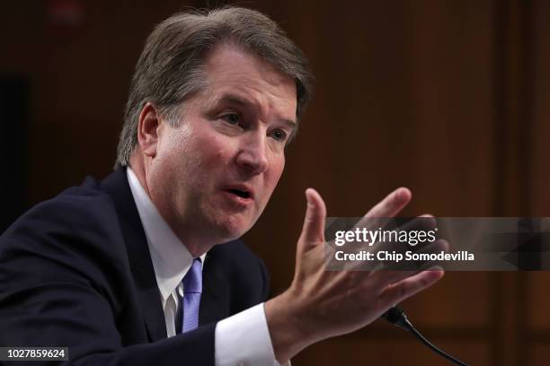 Supreme Court nominee Judge Brett Kavanaugh testifies before the Senate Judiciary Committee on the third day of his Supreme Court confirmation...