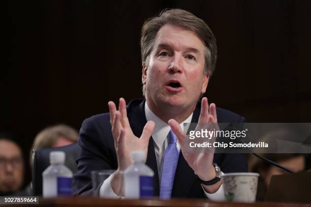 Supreme Court nominee Judge Brett Kavanaugh testifies before the Senate Judiciary Committee on the third day of his Supreme Court confirmation...